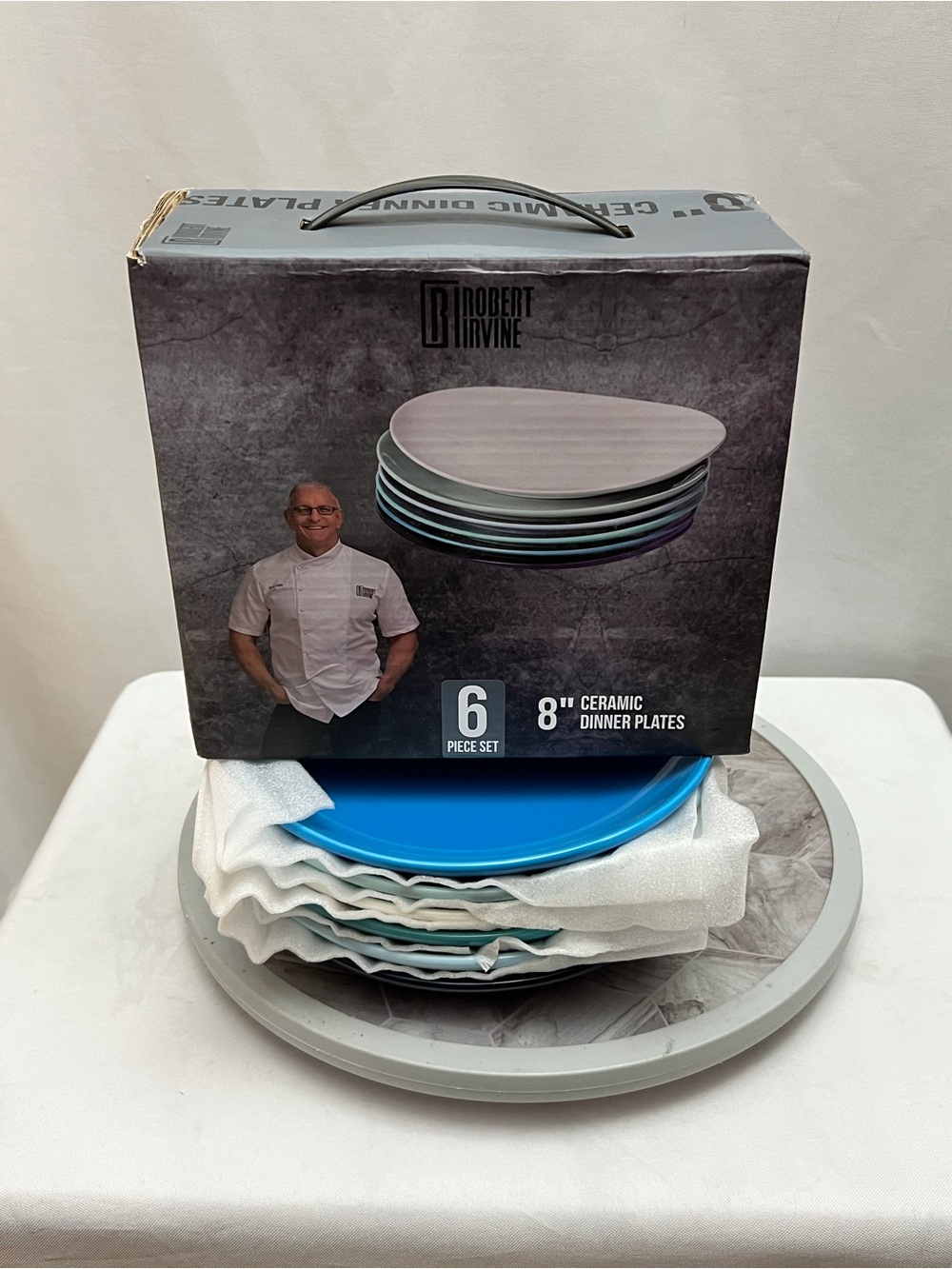 Robert Irvine 6 Piece 8” Ceramic Dinner Plates Multicolor Blue Green Set